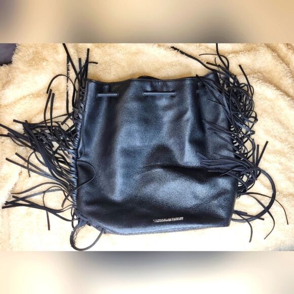 Victorias Secret Ruffle Drawstring Bag in black. - Picture 1 of 5